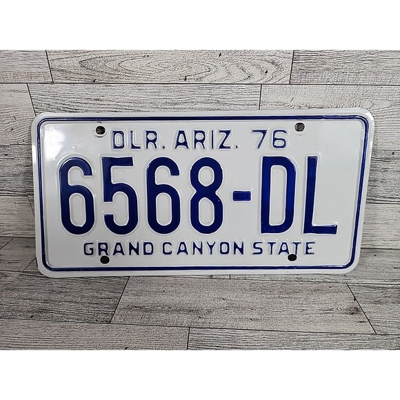 Vintage Arizona State Dealer License Plate 1976 White "6568-DL" - Picture 1 of 3